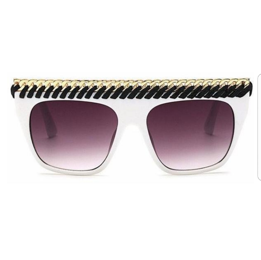 Vintage Like White Black Gold Trim Sunglasses EUC